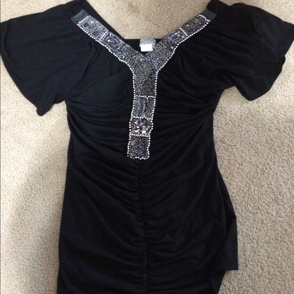 Black Top with Bead Detailing