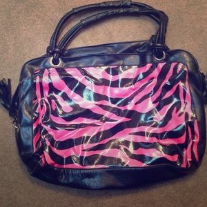 Large pink and black zebra handbag