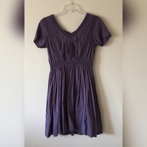 Purple short sleeve A-line dress