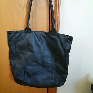 Black leather tote