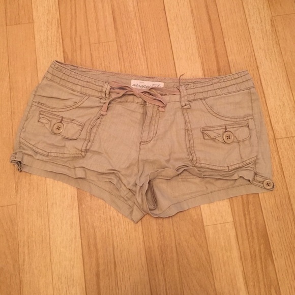 Khaki Linen Cargo Shorts
