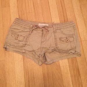 Khaki Linen Cargo Shorts