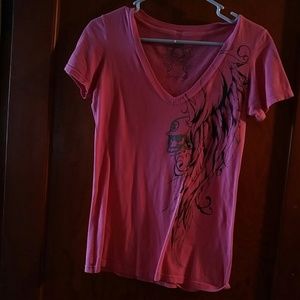 Pink metal mulisha shirt v neck.