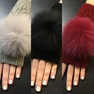 Fingerless Glove with raccoon fur Pom Pom