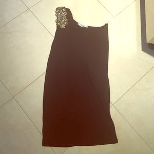 One Shoulder Black Dress with Rhinestone Accents