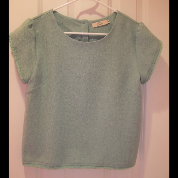 Elodie Top Button-Up Back Lace Trim Size M