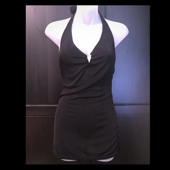 💗Black jewel halter club dress