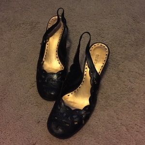 BCBGeneration laser cut strappy wedges