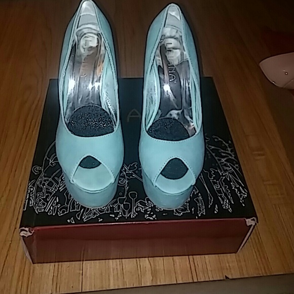 AKIRA Shoes Powder Blue Wedge Heels Poshmark