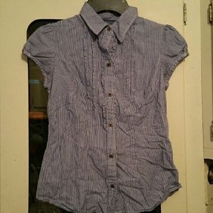 Striped button up ruffled blouse size 0