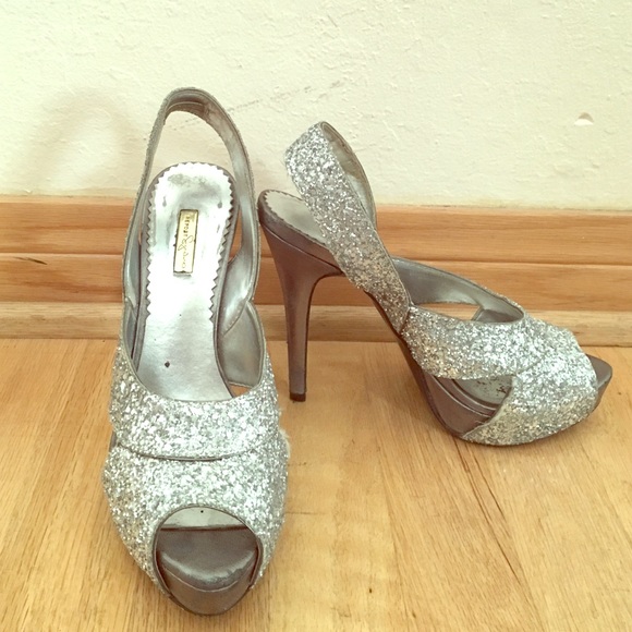 Silver sequin platform heels