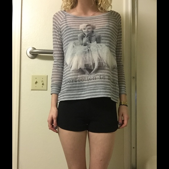 Grey/white striped half sleeve sweater