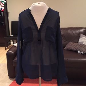 Sheer Navy Blue Hi-Low Blouse