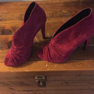 Open toe suede bootie heels