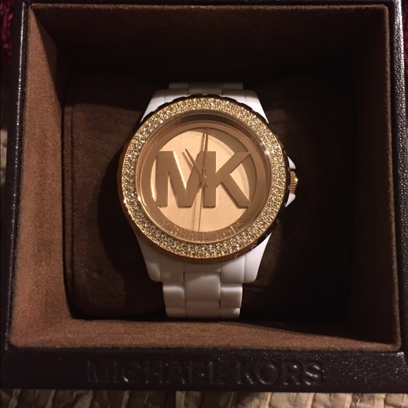 White and Rose Gold MK watch