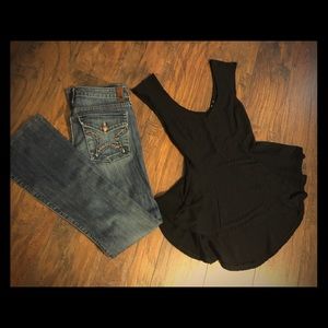 Hi-lo shirt. Peoples liberation boot cut jeans