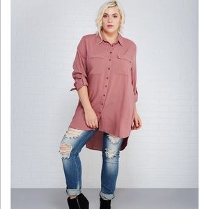 Dusty rose hi-lo button up blouse