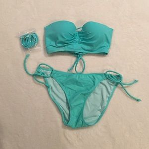 Teal Push Up Bandeau with Corset Back