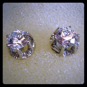 White Sapphire Stud Earrings in 14k White Gold