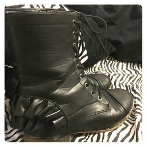 Betsey Johnson ruffle combat boots