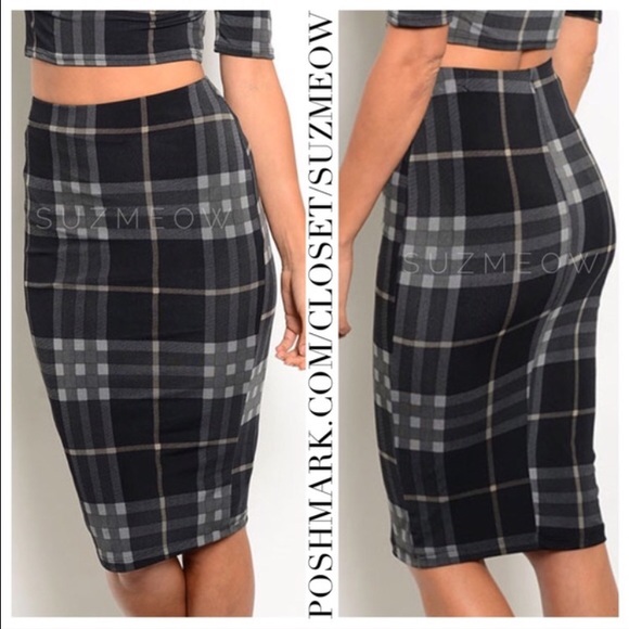 Sale! Black/ Charcoal Grey Midi Pencil Skirt S, L - Picture 2 of 2