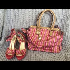 Nice bag with high heel shoes.