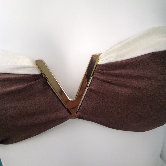 NEW VINCE CAMUTO strapless bandeau top cream brown - Picture 2 of 3