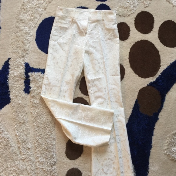 Satin embroider ivory dress pants