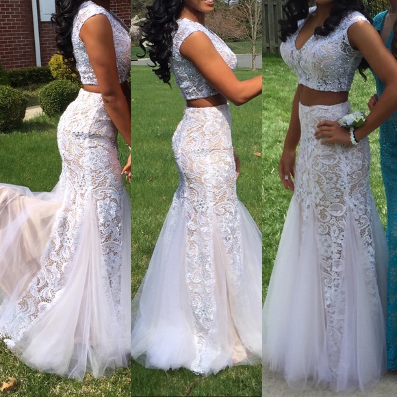 White lace two piece Prom dress - Picture 2 of 3