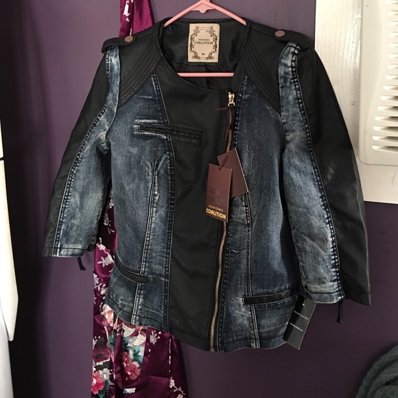 Downtown Coalition leather/Jean Jacket