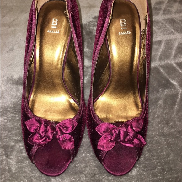 Plum Velvet Bakers Peeptoe Pumps - Size 9