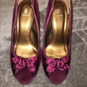 Plum Velvet Bakers Peeptoe Pumps - Size 9