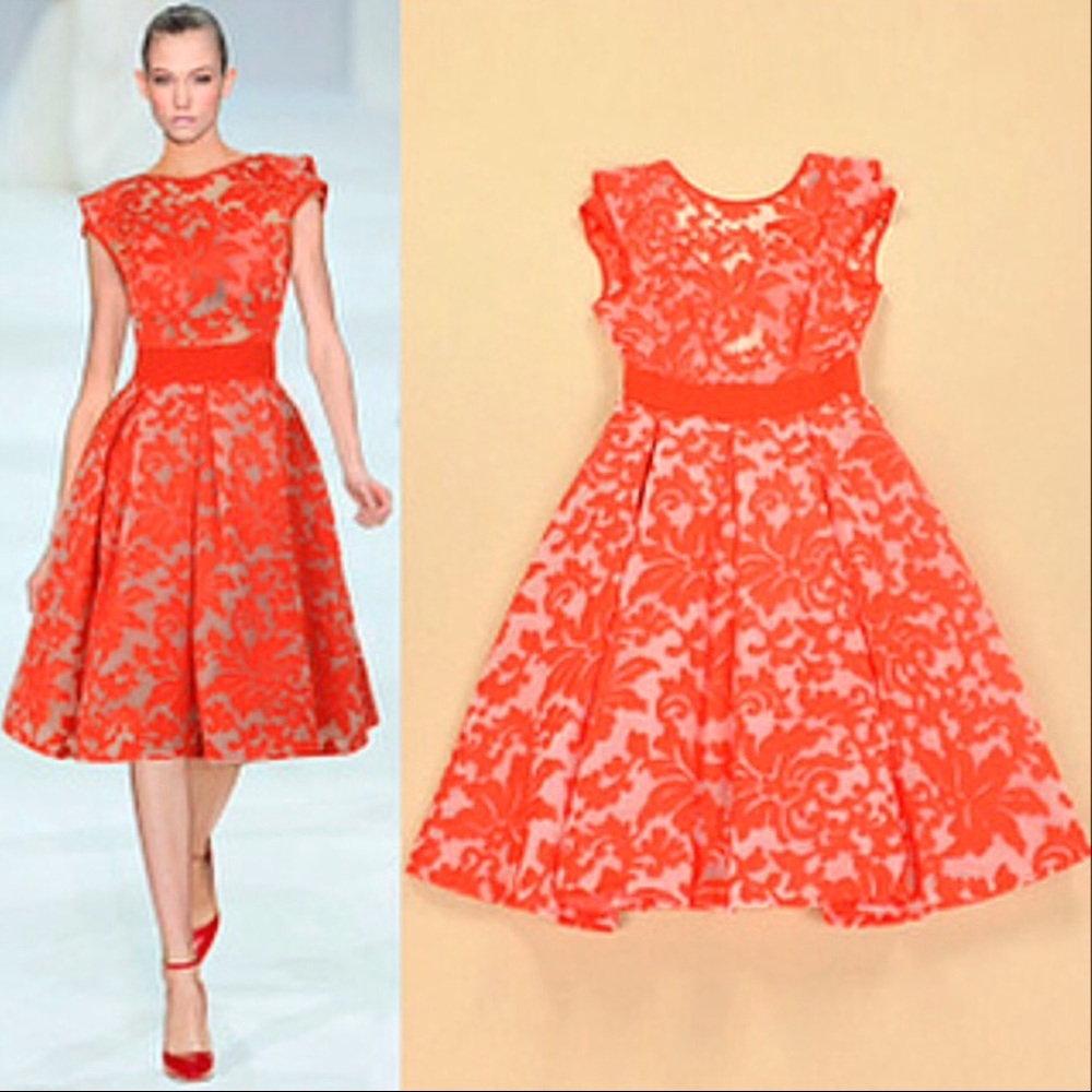 Red Embroidered Organza Dress