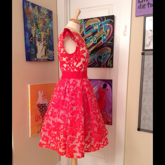 Red Embroidered Organza Dress - Picture 4 of 6