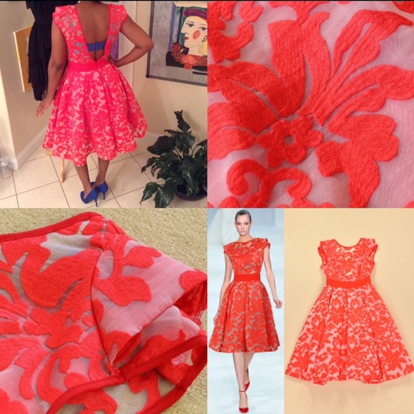 Red Embroidered Organza Dress - Picture 2 of 6