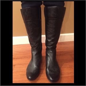 Black, flat leather boots
