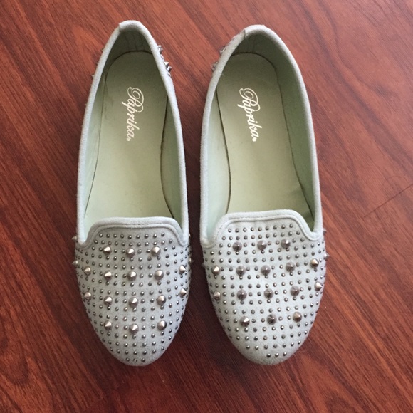 Mint studded flats