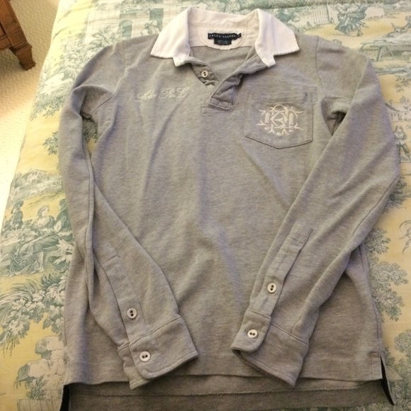Gray Long Sleeve Ralph Lauren Polo Shirt - Picture 1 of 3