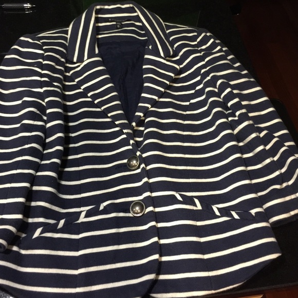 Express navy and white 3/4 sleeve blazer