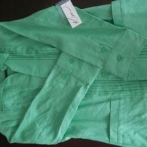 NWT Kim Rogers Lily green linen jacket/blouse