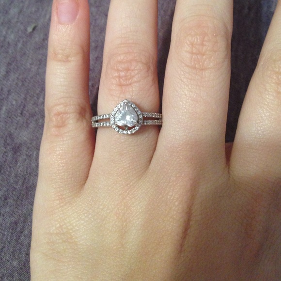 Heart Shaped Diamond Sterling Silver Ring