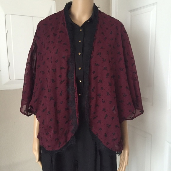 New💥! SCARLET burgundy & black sheer kimono - Picture 5 of 6