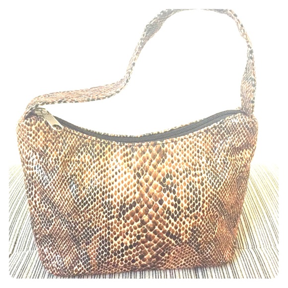 Snake Print Faux Suede Mini Purse (brown)