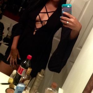 Black lace up romper