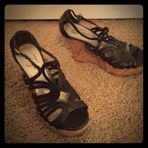 Fergie brown cork wedges