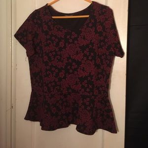 Burgundy floral peplum shirt .