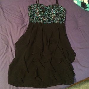 Black strapless sequin dress