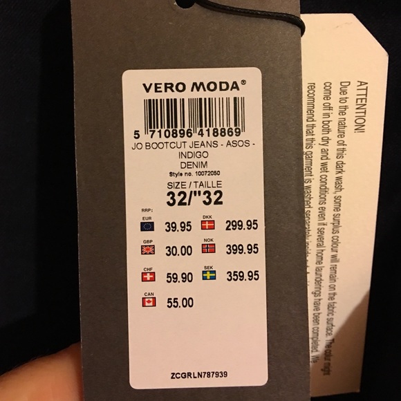 VERO MODA JEANS  Boot Cut Indigo 32x32 - Picture 4 of 4
