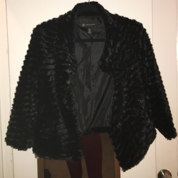 INC Black Faux Fur Shawl!  Worn twice!