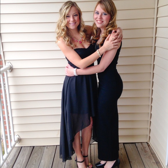Strapless black hi-low dress